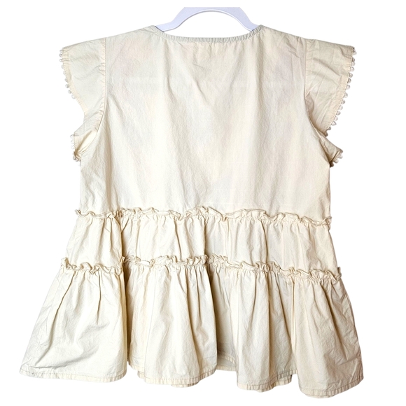 THML Embroidered Floral V-neck Flutter Sleeve Cream Top XS - Picture 2 of 10